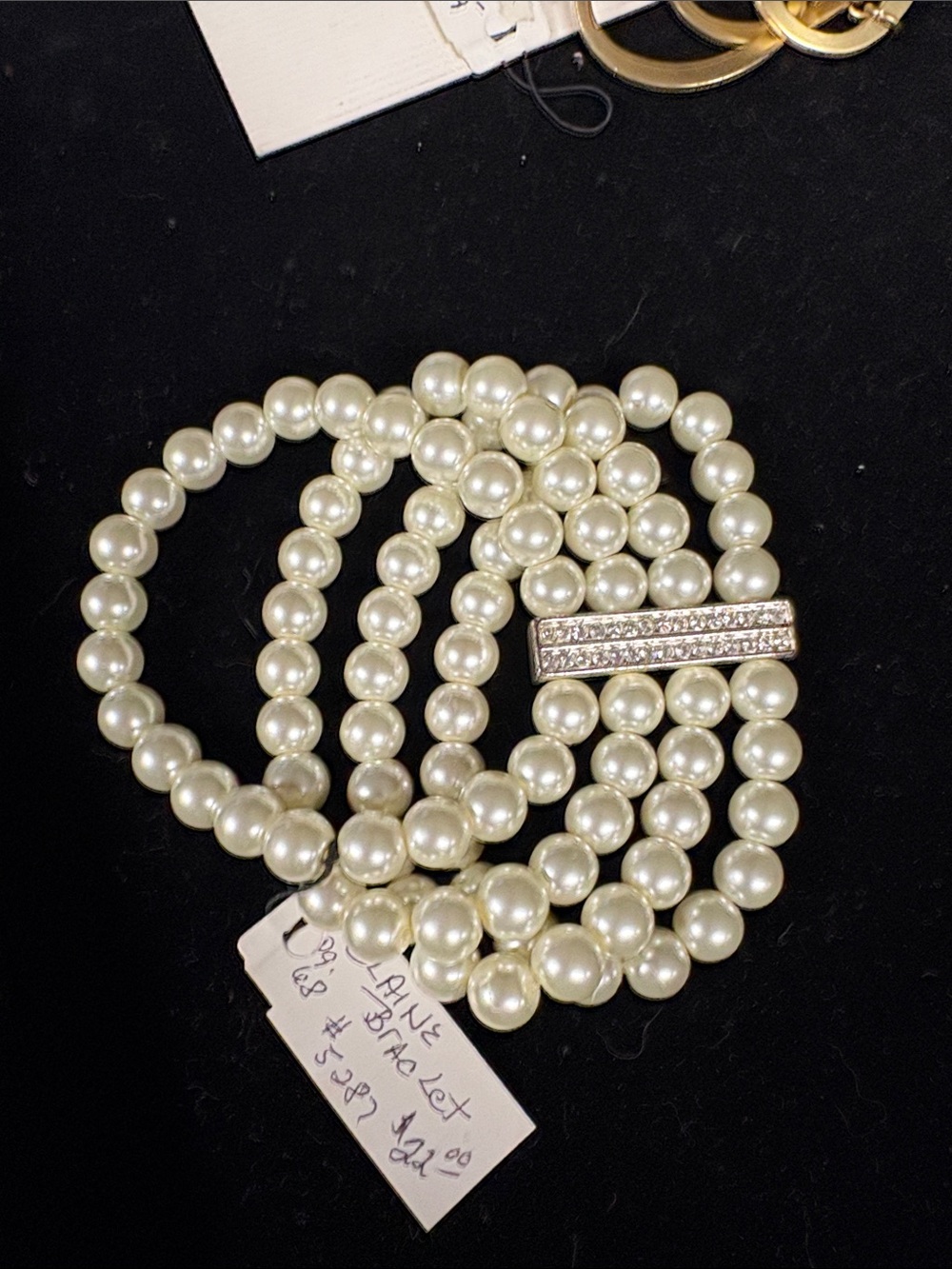 Premier Designs Ivory Pearl Stretch Necklace with Rhinestone Bar